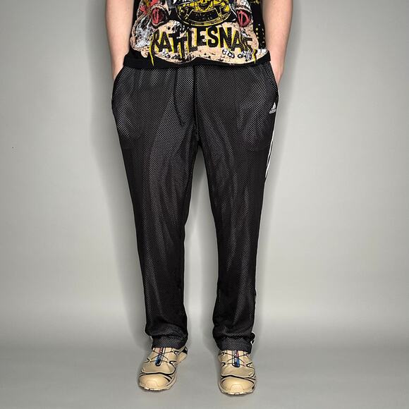 Vintage Y2K Adidas Sweatpants Mens L Relaxed Fit Black White Stripes Polyester - Picture 2 of 4